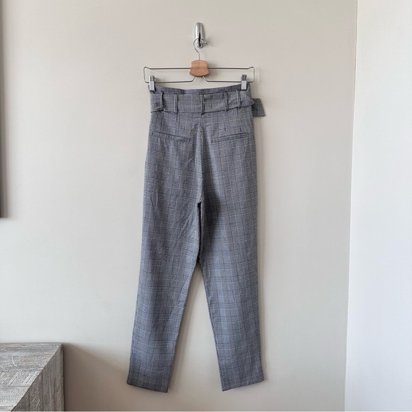 ZARA Plaid Pleated High Waist Paperbag Pants Belt (Size:XS) - Picture 3 of 10